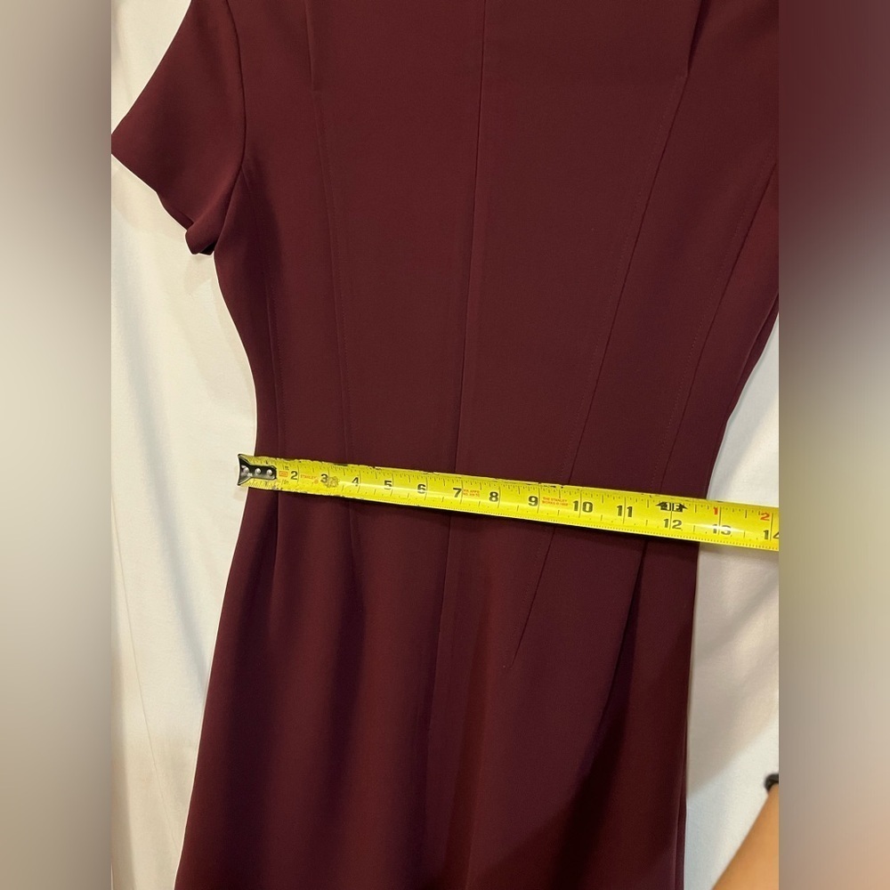 Theory Burgundy Admiral Crepe Fit & Flare Shirt Sleeve Round Neck Dress Sz 00 - Picture 13 of 16